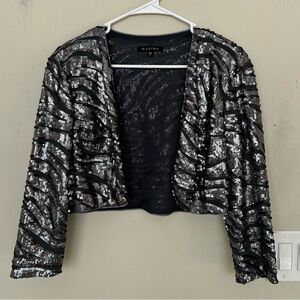Marina Bolero jacket silver Shurg Shimmer sequin.  Size Large